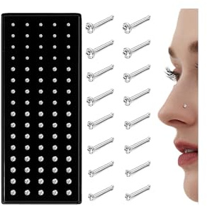 Chriscoco 80-160Pcs 20G Nasenpiercing Chirurgenstahl Gerade/L-förmig Nasenstecker Klein Nasenpiercing Stecker für Frauen und Männer hypoallergen Tragus Ohrring Labret Piercing 1.5/2/2.5/3 mm mit CZ,C