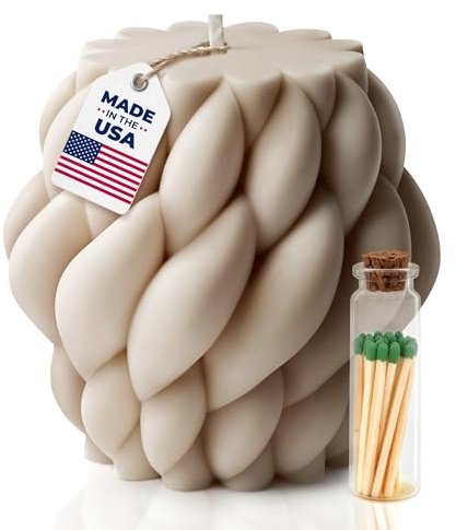 Large Knot Ball Candle 25oz - Handmade Scented Soy Wax Elegant Pillar Bubble Candle - Aesthetic Home Decor, Housewarming Gift, Shelf Accent, Meditation - Ivory White
