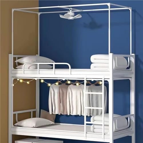 COUCHO Retractable 4-Post Canopy Bed Frame, Universal Bunk Bed Tent Canopy, White, One Size, Adjustable, Easy to Install, Lacquered Finish, Student, Dorm