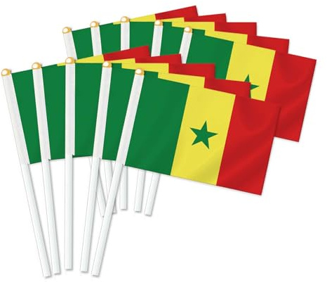 Lot de 25 drapeaux de Sénégal Handheld, décor tenu à la main, bannière de décoration à la main Senegal