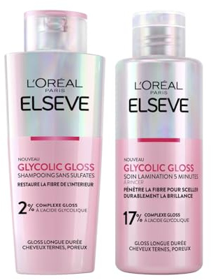 L'Oréal Paris Elvive Glycolic Gloss Shampoo für Poröses und Stumpfes Haar 200ml + 5-Minuten-Laminierkur Versiegelt die Nagelhaut und Verleiht Intensiven Glanz 200ml Elvital Glykolglanz - 2 Flaschen