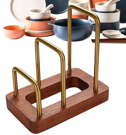 Chopping Board Stand - Chopping Board Stand with Wood Base | Plates, Trays, Jars, Lid Holder, Cutting Board, Placement Stand for Home