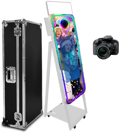 WideMeet Cabine photo magique à écran tactile de 55,9 cm pour appareil photo reflex numérique, selfie de 101,6 cm pour fête de mariage, événement (cabine photo blanche + appareil photo)