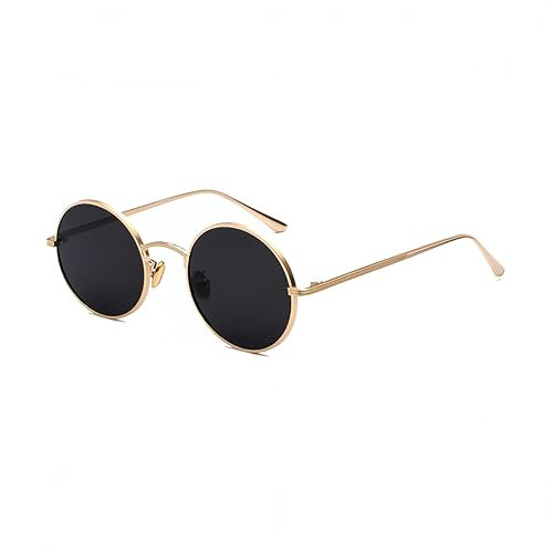 WDZAYXC Retro Runde Metallrahmen Sonnenbrille für Damen und Herren,UV400 Schutz (Gold/Schwarz)