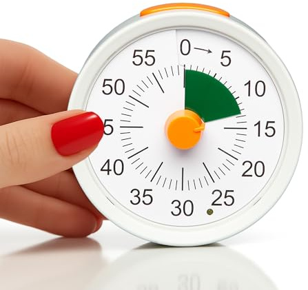 Temporizador de cocina, temporizador visual de 60 minutos, reloj analógico silencioso para niños, cocina, enseñanza en el aula, tareas, gimnasio, reuniones, funciona con pilas con alarma ajustable