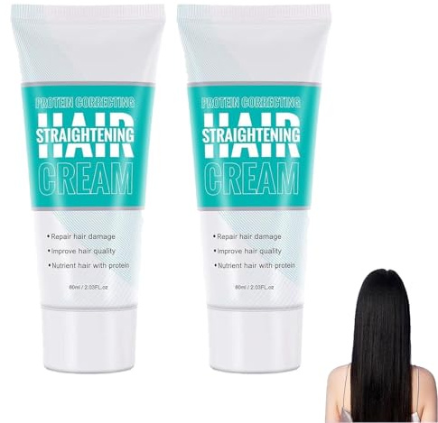 Crema lisciante per capelli, crema lisciante per capelli con correzione proteica, lucentezza e seta, crema lisciante per capelli al collagene, nutriente e lisciante rapido (2pcs)