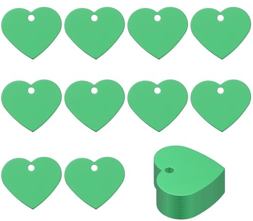 PATIKIL Herzförmige Metallpräge-Rohlinge 33x38 mm 25 Stück Anodisierte Aluminium-Leerplättchen Laser-Gravur Hundemarken Mit Loch Für DIY Basteln Deko Grün