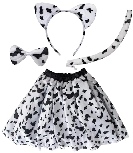 Disfraz Animal para Mujer Adulto Unisex Disfraz Tigre, Vaca, Cebra o Jirafa Falda 40cm con Tul Estampada Carnaval, Halloween, Fiesta Temática (Vaca, Adulta/40CM)