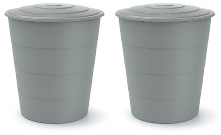 Kreher® 2 contenitori XXL per acqua piovana Smooth da 510 l con coperchio. Realizzato in robusta plastica antracite/grigio. Aspetto discreto in formato rotondo, senza tempo e moderno. (2 grigio con