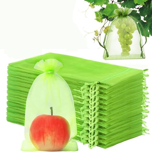 Traubenschutzbeutel,50 PCS 10x15 cm Obst Schutzbeutel mit Zugband Weintrauben Schutzbeutel Organzasäckchen Garten Netzbeutel zum Schutz vor Vögel Wespen Fruchtfliegen Fruit Protection Bags