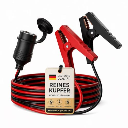 RGBer® Zigarettenanzünder 12V Steckdose mit Batterieklemmen | 12V Auto Zigarettenanzünder Steckdose für Kühlbox, Kompressor, Luftpumpe