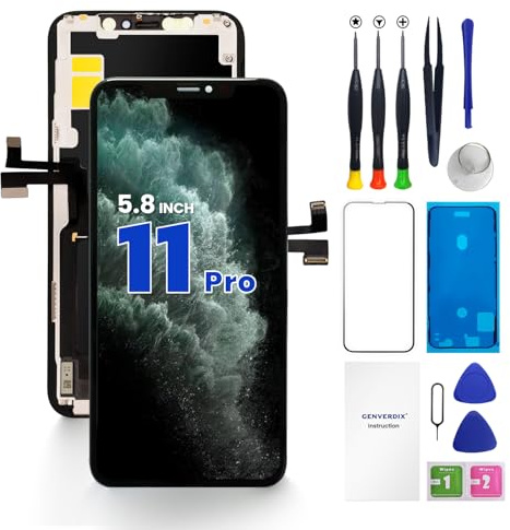 Genverdix Écran pour iPhone 11 Pro - 5.8 Pouce HD Kit Réparation Écran LCD DIY, Entièrement Compatible avec Face ID, Couleurs Vives, Haute Définition, Livré avec Les Outils d'Installation