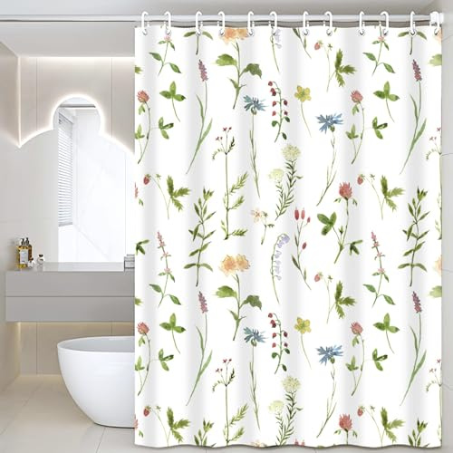 FAVORTALK Shower Curtain Mould Proof Mildew Resistant 180x180cm Bathroom Curtains Waterproof Polyester Fabric Shower Curtains Washable with 12 Hooks Weighted Hem Leaf Bathtub Curtain 43914