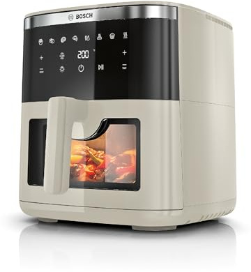 Bosch - Freidora de aire Serie 6, Air Fryer XXL capacidad de 7,2 L, 7 programas y ventana de visualización con luz, beige mate, MAF671C0