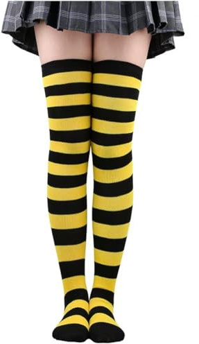 YUVKIN Medias Overknees para Mujer Rayadas Carnaval Disfraces Cosplay Años 80 (Gestrechas)