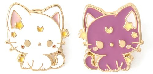 TESGADGETS 2 Stück Anime-Katzenbroschen für Damen, Emaille-Pins für Rucksäcke, Kleidung, Jacken, Hüte, Katzen-Dekoration, Geschenkidee für Frauen
