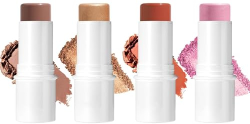 4 Pcs Contour Highlighter Blush Sticks, Cream Contour Beauty Wand, Creamy & Pigmented, Long Lasting, Smooth Natural Face Contouring Illuminator