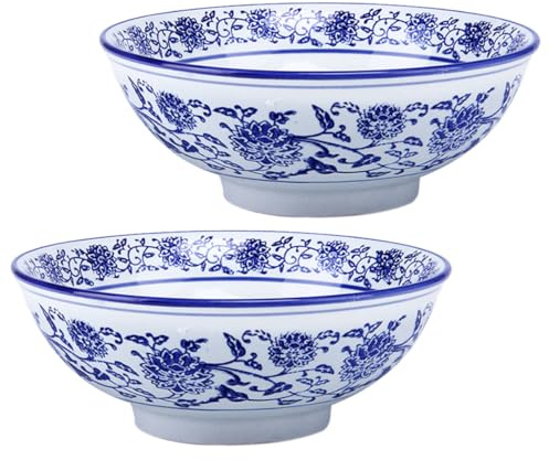 RUNROTOO 2 Pezzi Ciotola Ramen in Ceramica Blu, Ciotola per Zuppa e Noodles Superficie Liscia, Facile da Pulire, per Ristorante e Tavola