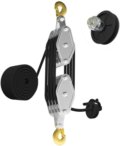 Wesafrae Rope Hoist Pulley System 65ft, 4400LB 8:1 Ratio Lifting and Tackle Heavy Duty Pulley