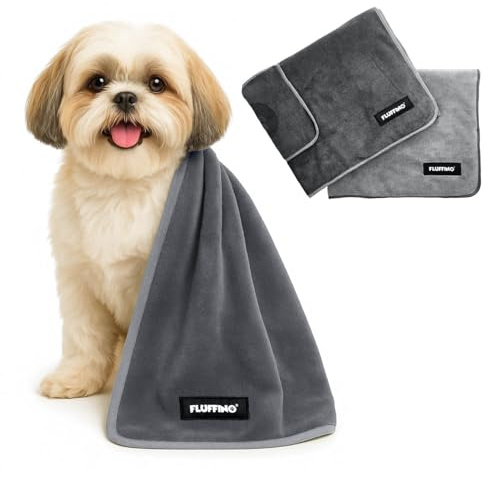 FLUFFINO Hundehandtuch 2er Set - 90x50cm - extrem saugfähig und weich | Waschbar bei 60°C, schnell trocknendes Mikrofaser-Handtuch für kleine & mittlelgroße Hunde