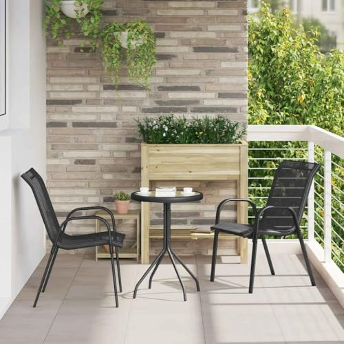 LoogCape Stapelbare Gartenstühle 2 Stück Schwarz Textilene mit pulverbeschichtetem Stahlrahmen, wetterfest, platzsparend, ideal als Balkonstuhl, Terrassenstuhl, Relaxstuhl für Outdoor und Camping