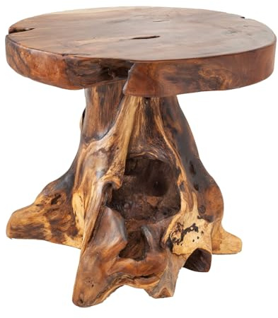 invicta INTERIOR Massiver Beistelltisch Root - 40cm - Natur - Teakholz Hocker aus Wurzelholz Holztisch Echtholz rund Baumstamm Handmade Dekotisch