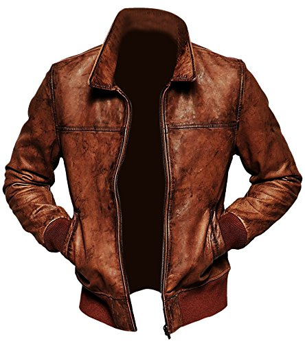 Chaqueta bomber de cuero para hombre, estilo retro, para el invierno, color marrón envejecido Marrón marrón XL/Pecho (109 cm)