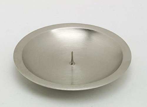 Kerzenteller mit Dorn, Dekoteller Messing matt vernickelt Silber für Kerzen Ø 10 cm