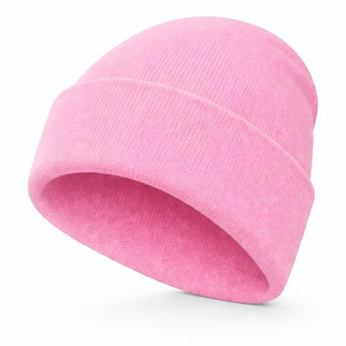 WS UK Kids Beanie Hat - Unisex Slouch Winter Woolly Turn Up Knitted (Light Pink)