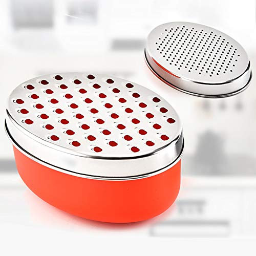 Rallador de queso con 2 cuchillas de acero inoxidable y recipiente de almacenamiento para alimentos, verduras, cortador de cocina, cortador de queso y verduras (rojo)