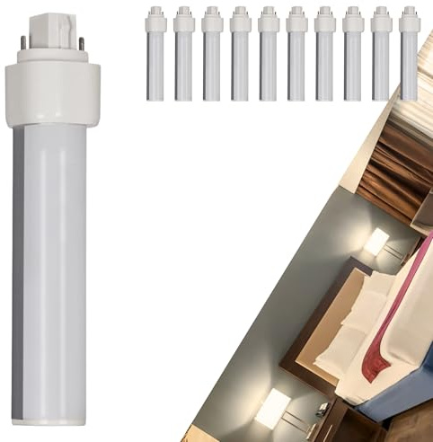 Satco S8531 9W LED PL Lamp, G24d 2-Pin Base, 3000K Warm White, 950 Lumens, Ballast Bypass Horizontal Type B Retrofit, 18W–26W Legacy Equivalent, 120–277V, 50,000 Hrs, Damp Rated (10 Pack)