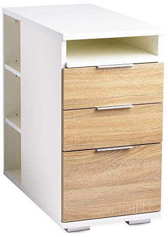 mutatio Beistelltisch Nachttisch Container Anstellcontainer B 40 cm x H 75 cm x T 75 cm Weiß Sonoma Eiche Boxspringbett Bürocontainer Holz Nachtkästchen Nachtkommode Nachtschrank Büromöbel