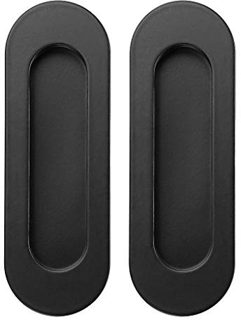 IGNPION 2pcs 120mm Sliding Door Flush Handle Oval Recessed Finger Pull | Stainless Steel Door Handles for Cabinet, Drawer, Cupboard, Barn Door, Closet, Black