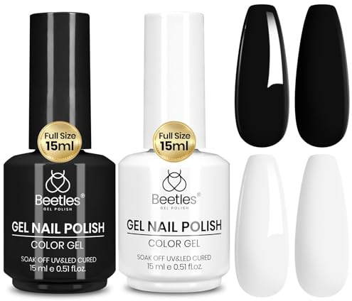 Beetles Gel Nail Kit- 2 Pcs 15ml Black White Colors Gel Set Soak Off LED | Nail Art Manicure DIY at Home Gifts Decoration