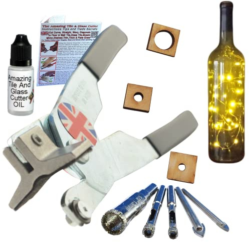 Glass Cutter with Drilling Bits for Wine Bottles & Glass Blocks - Easy Hole Making for Crafts & Lamp Making
