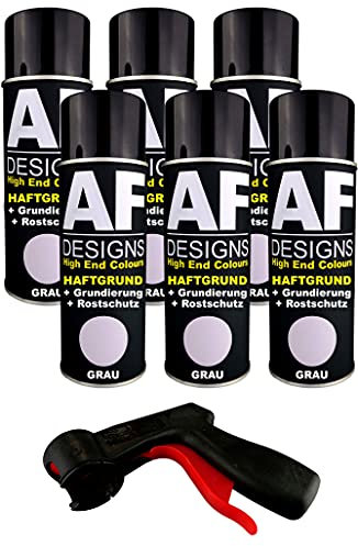 Alex Flittner Designs 6X Haftgrund Spraydose grau + Haltegriff Grundierung Rostschutz Autolack