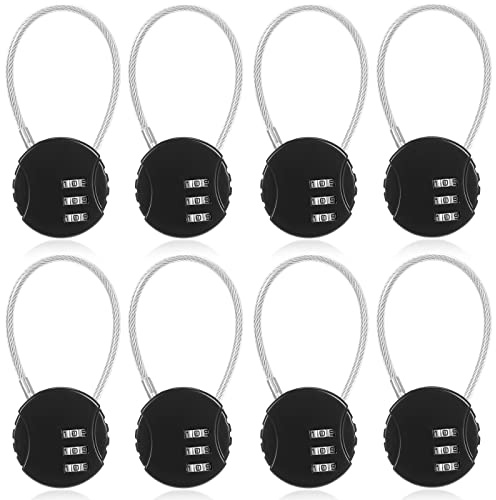 Moxweyeni 8 Pack Combination Wire Lock 3 Digit Small Combo Luggage Number Cable Padlock Outdoor Waterproof Resettable Lock for School Gym Locker Travel Backpack Suitcase Storage (Black Color)