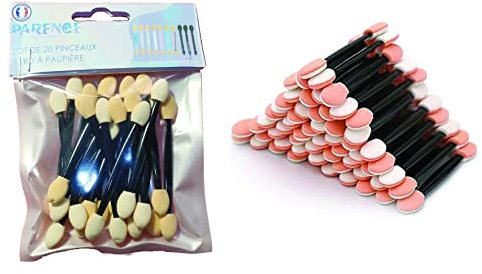 PARENCE - Pack of 20 Disposable Eyeshadow Brushes, Eye Shadow Makeup Tools, Double-Sided Sponge with Point, for Makeup Application 20 Brushes Black/Beige)