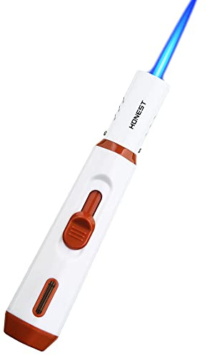 PROMISE Jet Torch Cigar Lighter Power Flame Pen Torch Lighter Adjustable Refillable Butane Lighters Jet Flame Portable for Candle Grill BBQ Camping (White EN), 155X20X20MM