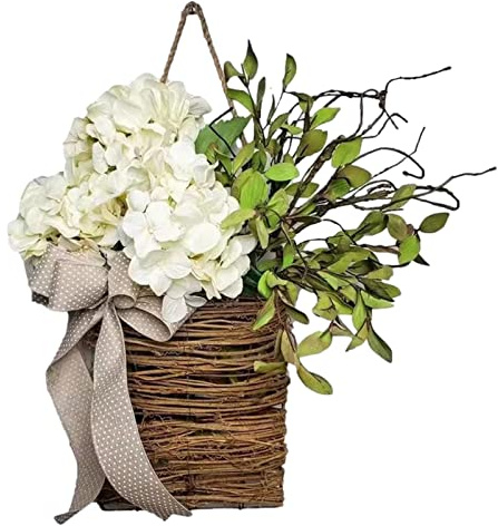 Wildflower Door Hanging Basket Wreath,Front Door Porch Beautiful Artificial Spring and Summer Wreath Welcome Sign,Wedding Home Decor (C)
