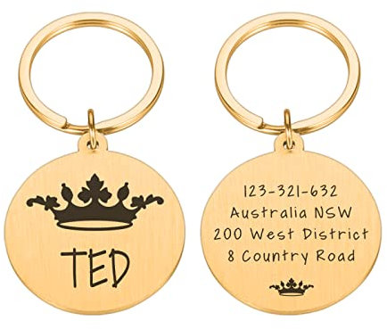 Pet Dog ID Tags Katzenhalsband Zubehör Dekoration Pet ID Dog Tags Halsbänder Edelstahl Cat Tag Customized Tag Gravur,Gold,33,5 X 30 Mm