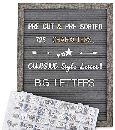 Felt Letter Board 12x16 Inch Rustic Wood Frame,Pre Cut & Sorted 725 Letters with Stand, Dark Grey Changeable Letter Boards Message Board Sign, Classroom Decor Farmhouse Wall Decor Sign Board