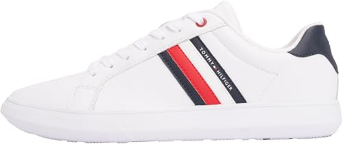 Tommy Hilfiger Uomo Sneakers con Suola Preformata Essential Leather Cupsole in Pelle, Bianco (White), 42