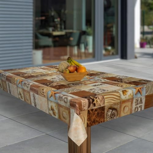 laro Wachstuch-Tischdecke Abwaschbar Garten-Tischdecke Wachstischdecke PVC Plastik-Tischdecken Eckig Meterware Wasserabweisend Abwischbar, Muster:Seestern Muscheln Meer, Größe:118x180