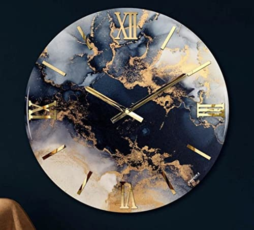 Generico Orologio da Parete, Soggiorno, Cucina, Moderno,Effetto marmo, Base legno, Lavorazione a resina, Numeri a rilievo, Diametro disponibile 40/60/80/100 cm, Made in Italy (60cm, Oceano)