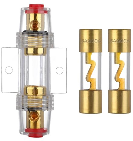 VEXUNGA AGU Sicherungshalter 30A Vergoldet Glassicherung Inline für Auto Audio Power Schutz Mit 2 Stück 30 Ampere AGU Sicherung Glasrohr