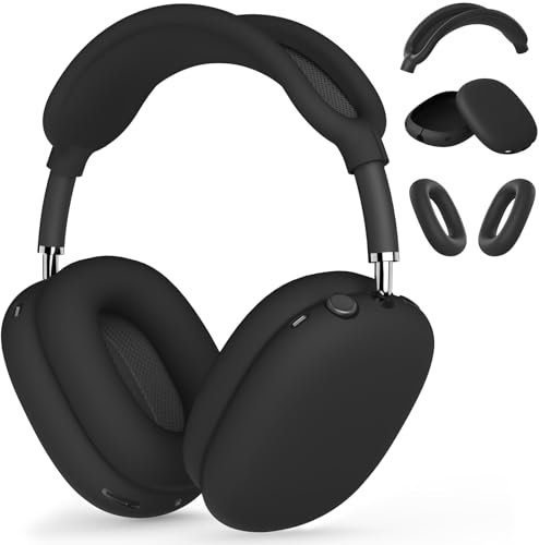 Funda de Silicona para AirPods MAX, Funda para Auriculares, Cubierta para Auriculares AirPods MAX [4 en 1], Accesorios de Silicona Suave para Apple AirPod MAX New USB-C (2024), Color Negro