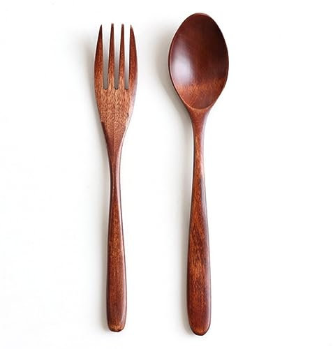 Cuchara Cuchara de arroz de madera creativa, vajilla Simple de mango largo, juego de cuchara y tenedor de madera maciza, cuchara de madera, tenedor de madera para familias/fiestas/restaurantes ( Color