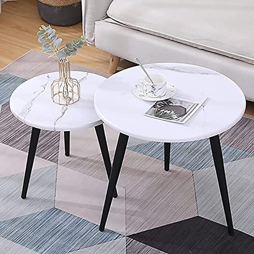 Ensemble de 2 Tables gigognes Rondes, Table Basse gigogne en Bois pour Salon, Tables d'appoint pour canapé, Table de Chevet pour Chambre à Coucher, Tables Basses pour Balcon, Pieds en métal