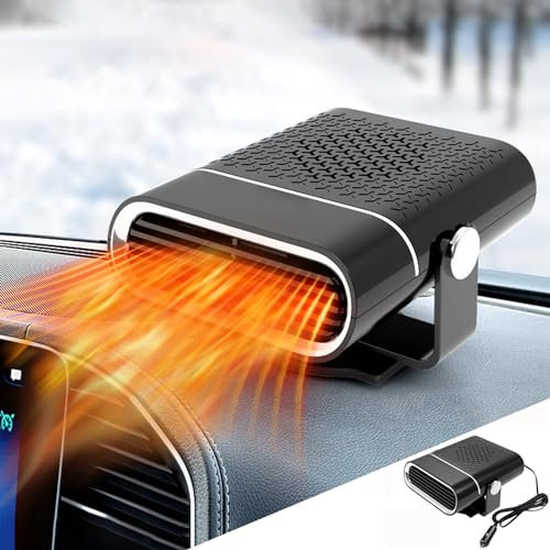 DAZZTIME Auto Heizlüfter,12V 150W Tragbare Autoheizung,Auto Heizung Entfroster mit 360° Drehbasis Heizung Mit Luftreinigungsfunktion für Auto Windschutzscheibe Schneller Heizlüfter Defroster (B)